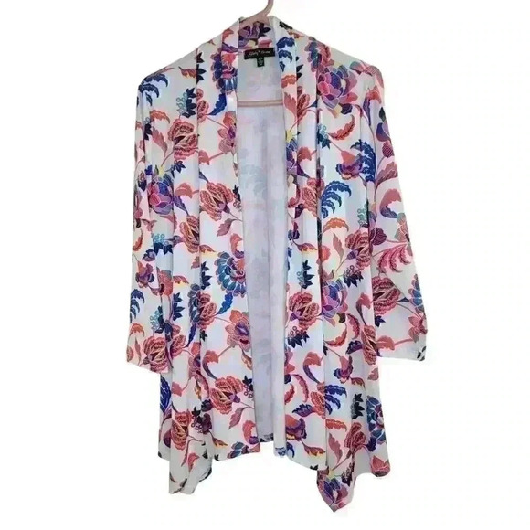 Slinky Brand Womens Cardigan Size M Open Front Lightweight Floral Art To Wear - Picture 1 of 13